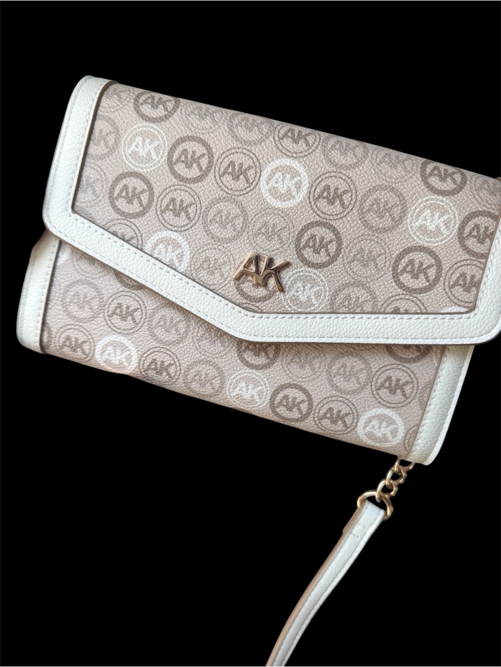 Anne Klein Beige and White Logo Crossbody Wallet